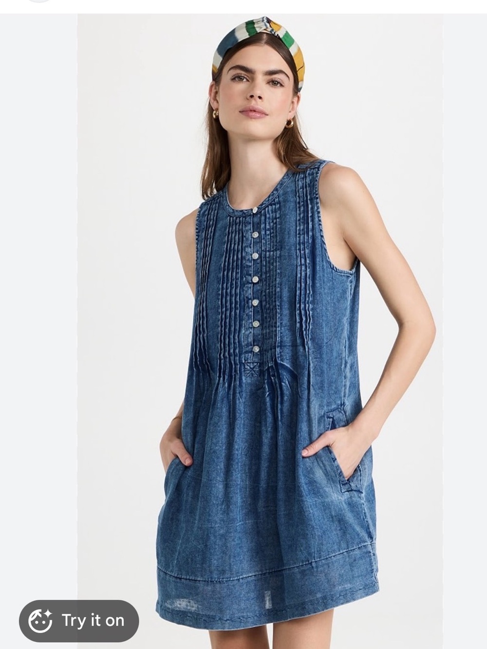 Faherty Isha Sleeveless Denim Dress - Indigo/Blue Wash XS